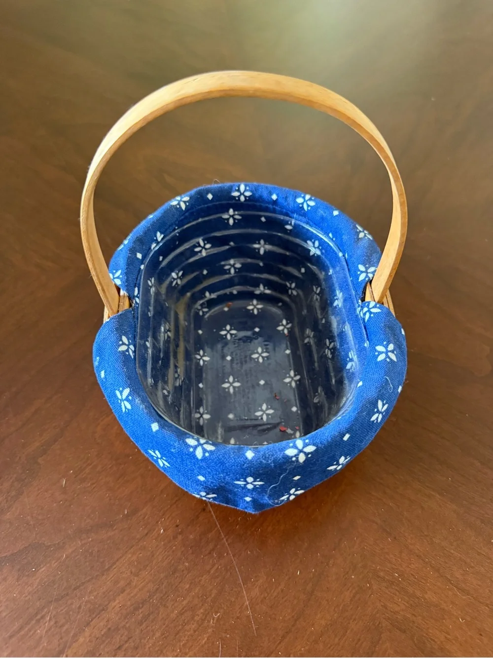 Longaberger Woven Basket with Blue Trim and Plastic Lining